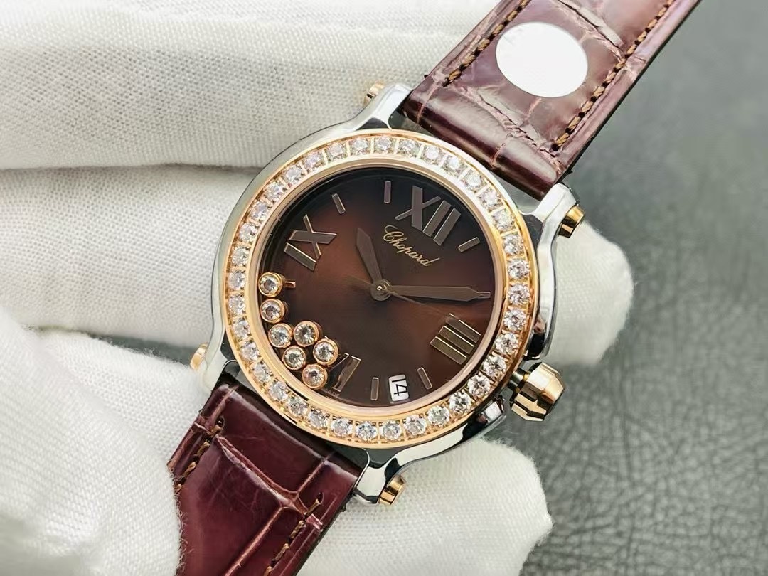 Chopard Happy Sport 18k Rose Gold Chocolate Dial Factory Diamonds 277473-5008