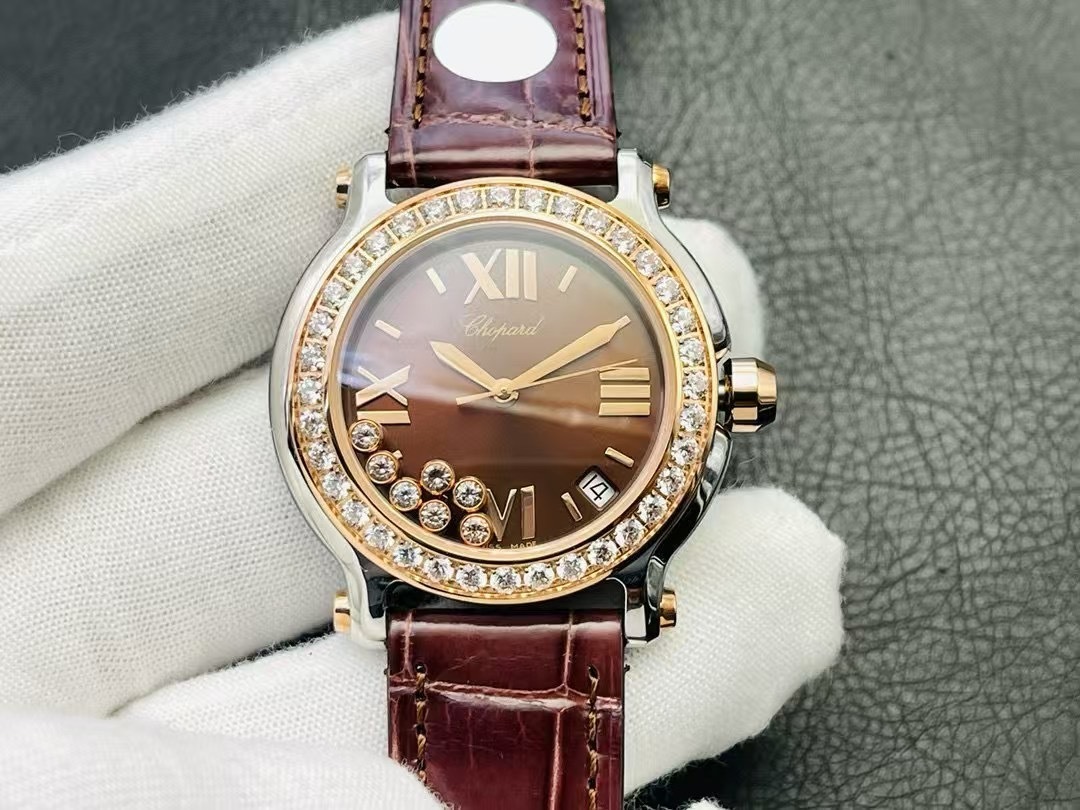 Chopard Happy Sport 18k Rose Gold Chocolate Dial Factory Diamonds 277473-5008