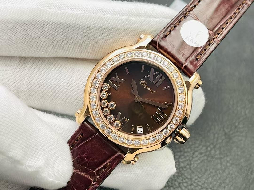 Chopard Happy Sport 18k Rose Gold Chocolate Dial Factory Diamonds