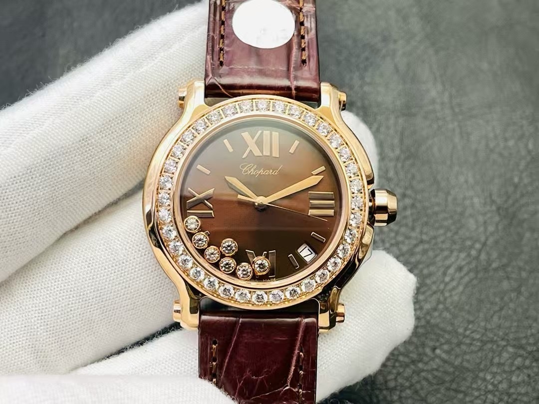 Chopard Happy Sport 18k Rose Gold Chocolate Dial Factory Diamonds
