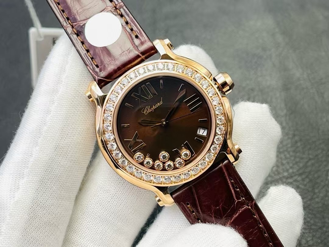 Chopard Happy Sport 18k Rose Gold Chocolate Dial Factory Diamonds