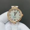 Omega De Ville Prestige Quartz Dewdrop Watch - 27.4 mm Red Gold Case - Radiant Diamond Paved Bezel - Mother-Of-Pearl Dial - White Leather Strap - 424.58.27.60.55.002