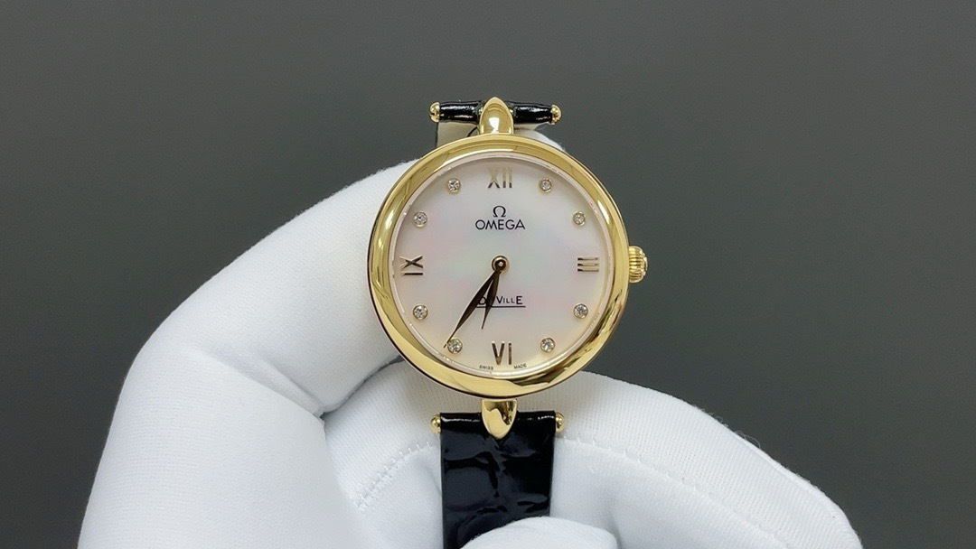 Omega De Ville Prestige Quartz 27.4MM 424.53.27.60.55.001black leather strap  woman