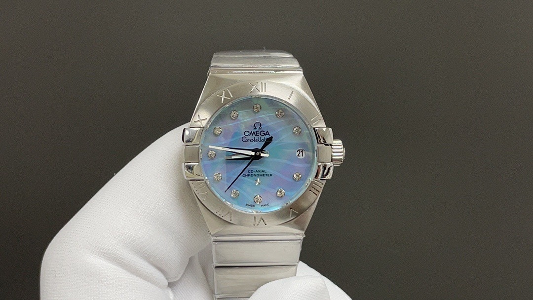 OMEGA 123.10.27.20.57.001 CONSTELLATION CO-AXIAL BLUE SHELL WATCH LADIES SS