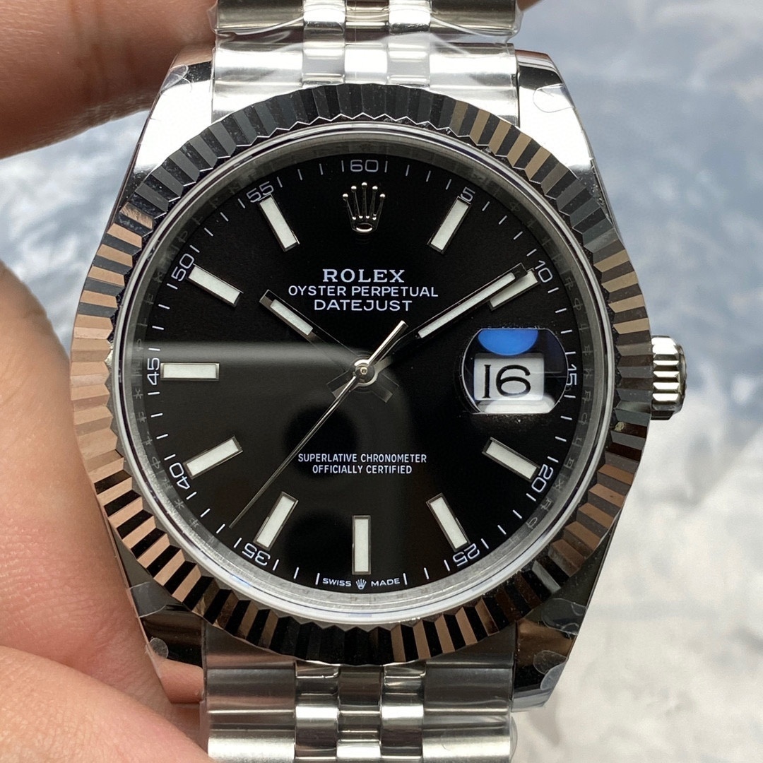 Rolex Datejust II 41 mm Black Oyster Steel 18K White Gold Bezel Watch 126334