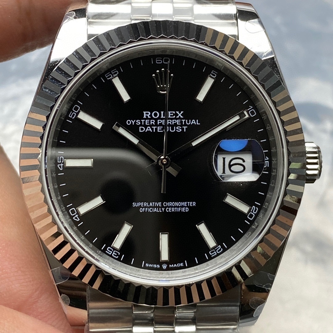 Rolex Datejust II 41 mm Black Oyster Steel 18K White Gold Bezel Watch 126334