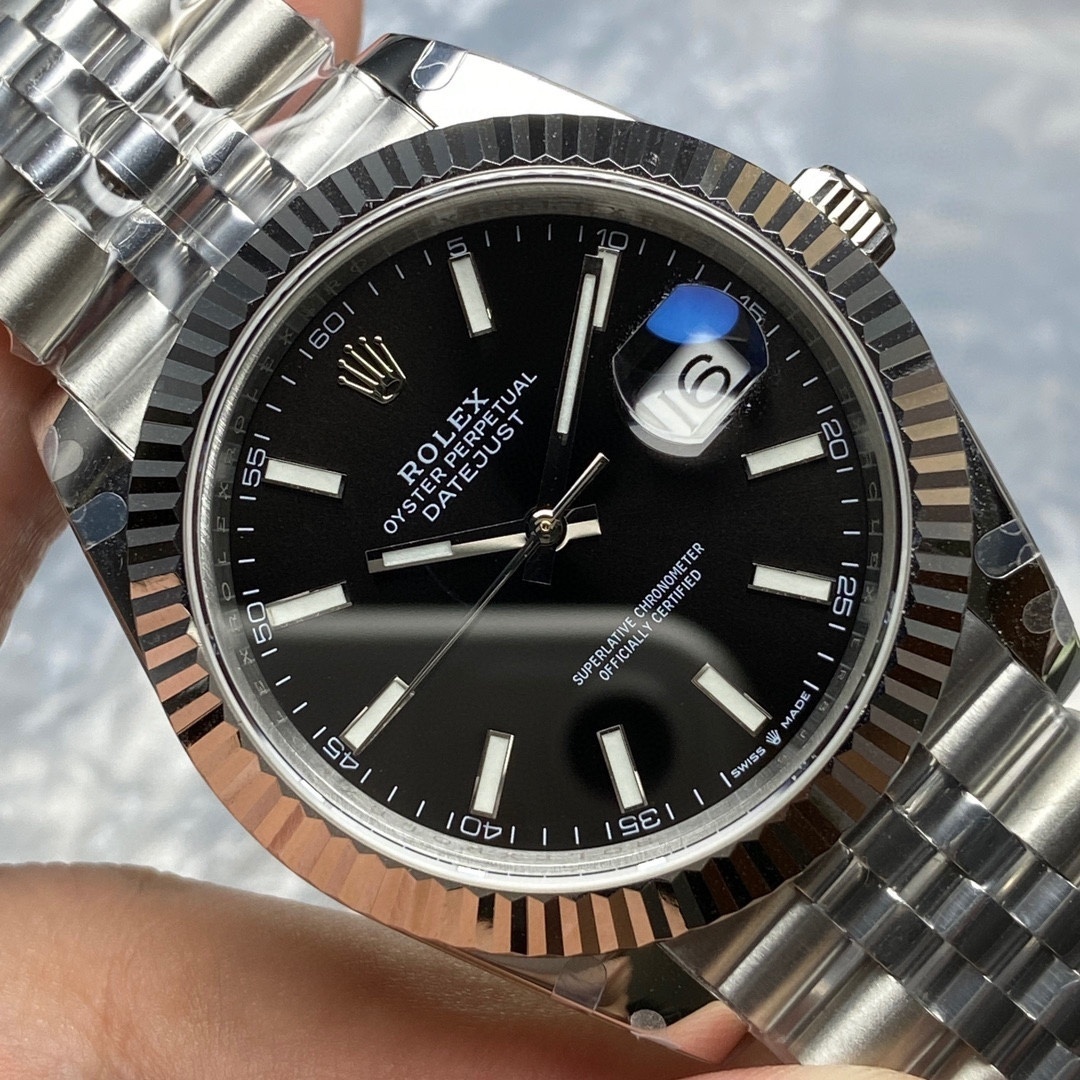 Rolex Datejust II 41 mm Black Oyster Steel 18K White Gold Bezel Watch 126334