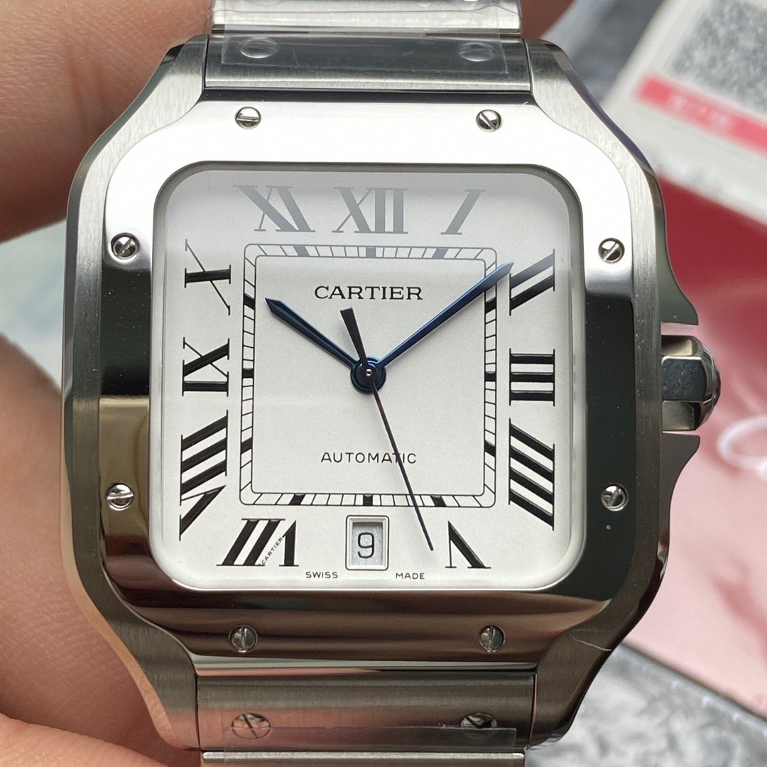 Cartier Santos De Cartier Watch Medium Model, Automatic Movement, Steel, Interchangeable Metal And Leather Bracelets WSSA0029