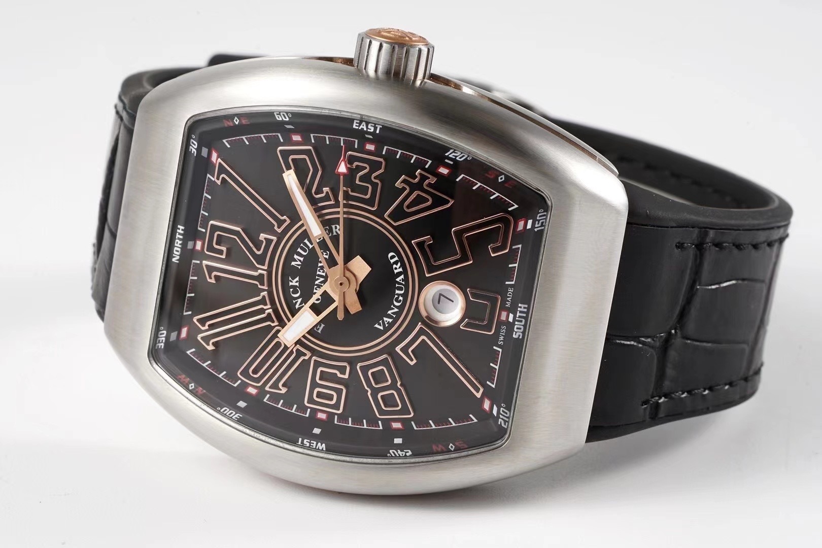 Franck Muller 1 1 watch steel case black face black hour markers