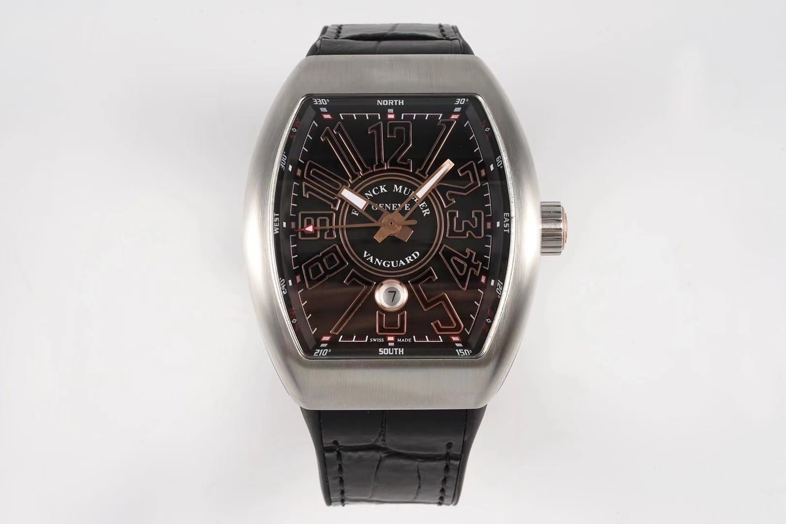 Franck Muller 1 1 watch steel case black face black hour markers