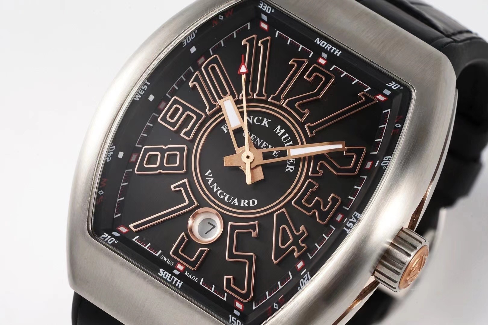 Franck Muller 1 1 watch steel case black face black hour markers