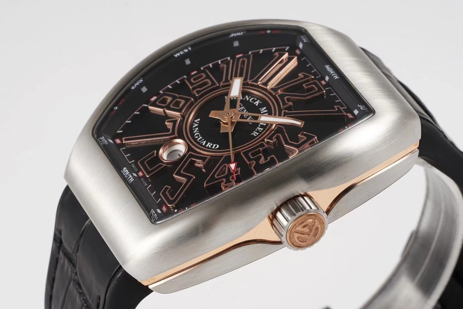 Franck Muller 1 1 watch steel case black face black hour markers