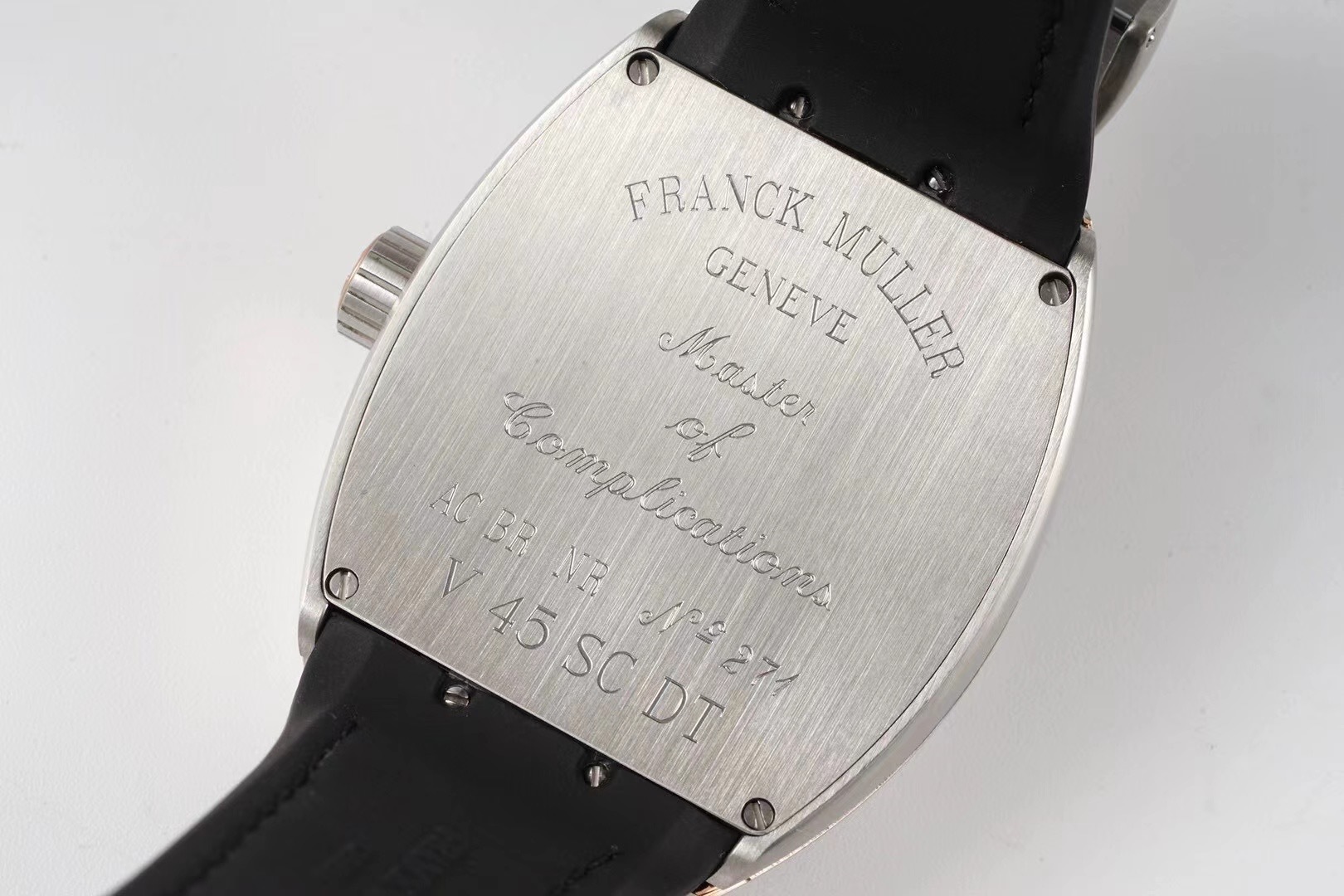 Franck Muller 1 1 watch steel case black face black hour markers