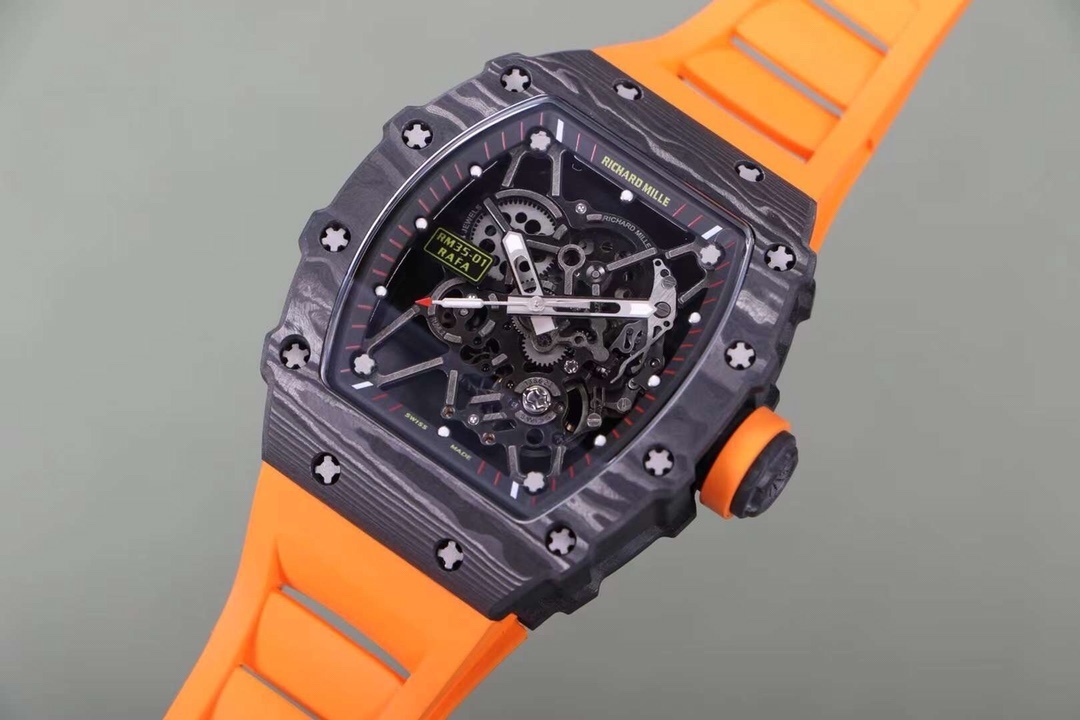 RM 035-01 Rafael Nadal NTPT Carbon on Orange Rubber Strap