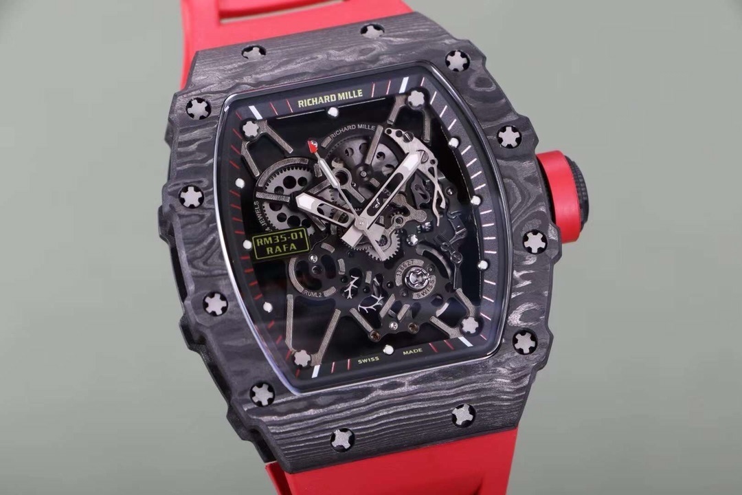 Top-grade watches 02019 Richard Mille RM 35-01 Replica AAA Swiss Clone with Carbon Case and Red Strap