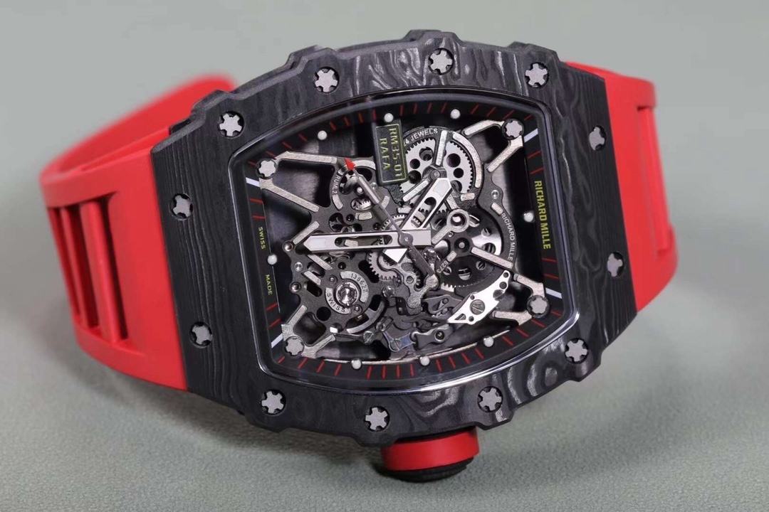 Top-grade watches 02019 Richard Mille RM 35-01 Replica AAA Swiss Clone with Carbon Case and Red Strap