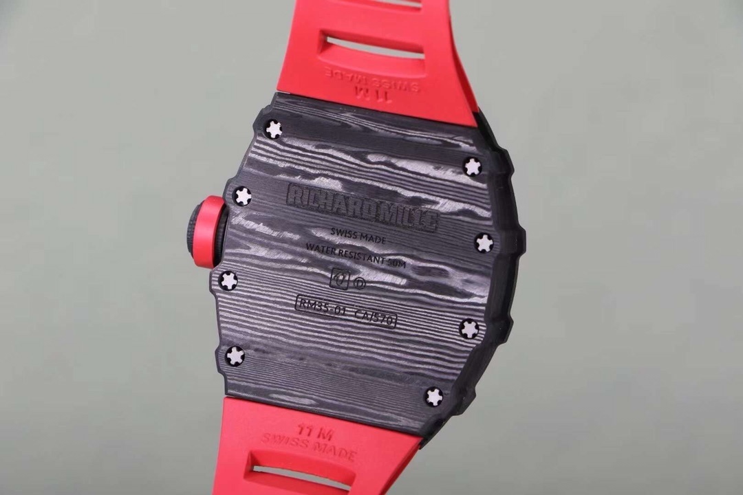 Top-grade watches 02019 Richard Mille RM 35-01 Replica AAA Swiss Clone with Carbon Case and Red Strap