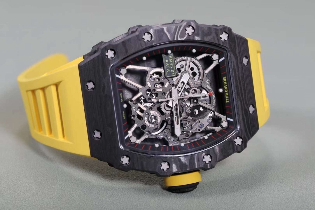 Top-grade watches 02039 Swiss Replica Richard Mille RM 35-02 Watch For Men – Skeleton Dial, Yellow Rubber Strap, Luxury Sport Design