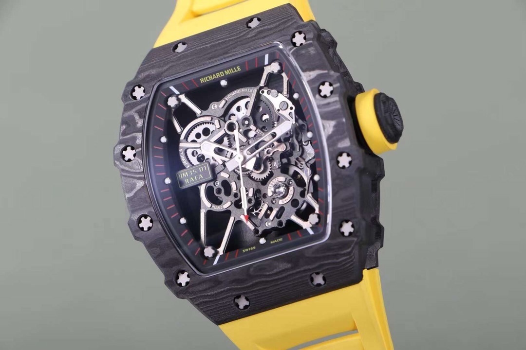 Swiss Replica Richard Mille RM 35-02 Watch For Men – Skeleton Dial, Yellow Rubber Strap, Luxury Sport Design Swiss Replica Richard Mille RM 35-02 Watch For Men – Skeleton Dial, Yellow Rubber Strap, Luxury Sport Design