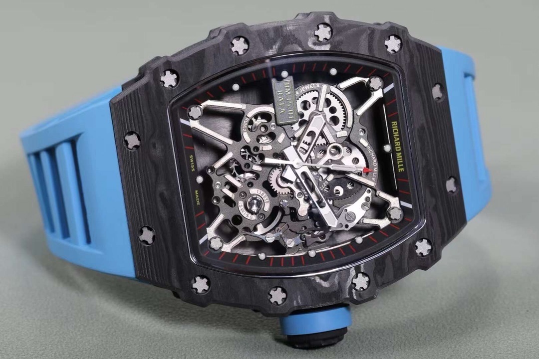 Richard Mille RM 35-02 Swiss NTPT Carbon Fiber Case, Blue Rubber Strap Watch