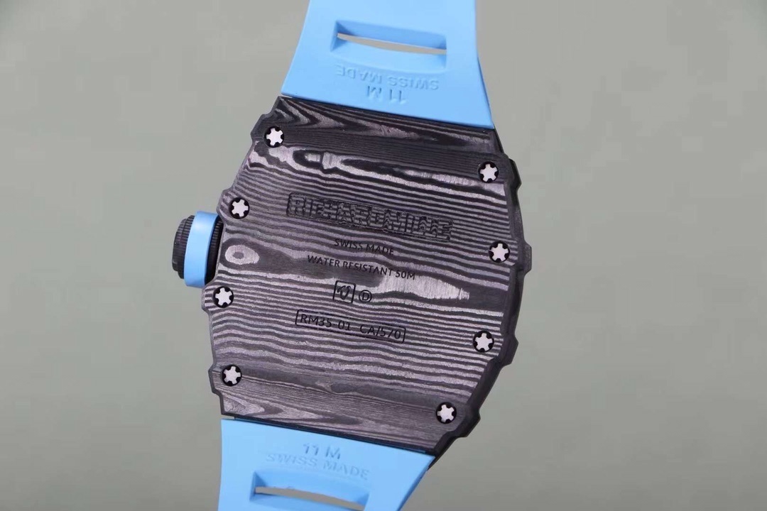 Richard Mille RM 35-02 Swiss NTPT Carbon Fiber Case, Blue Rubber Strap Watch