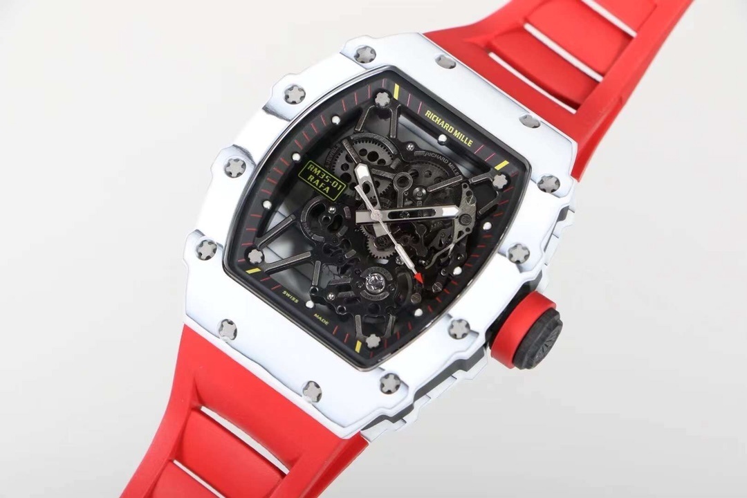 RM 035-01 Rafael Nadal White NTPT on Red Rubber Strap