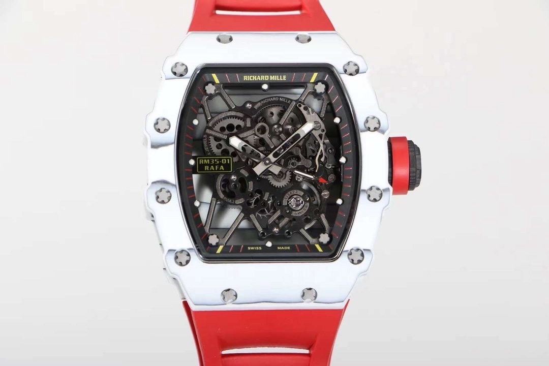 RM 035-01 Rafael Nadal White NTPT on Red Rubber Strap