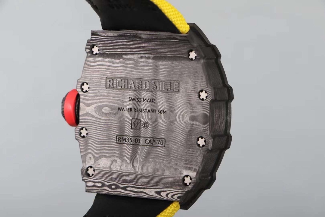 Richard Mille RM 35-02 Watch For Men – Skeleton Dial, Yellow Rubber Strap, Luxury Sport Design