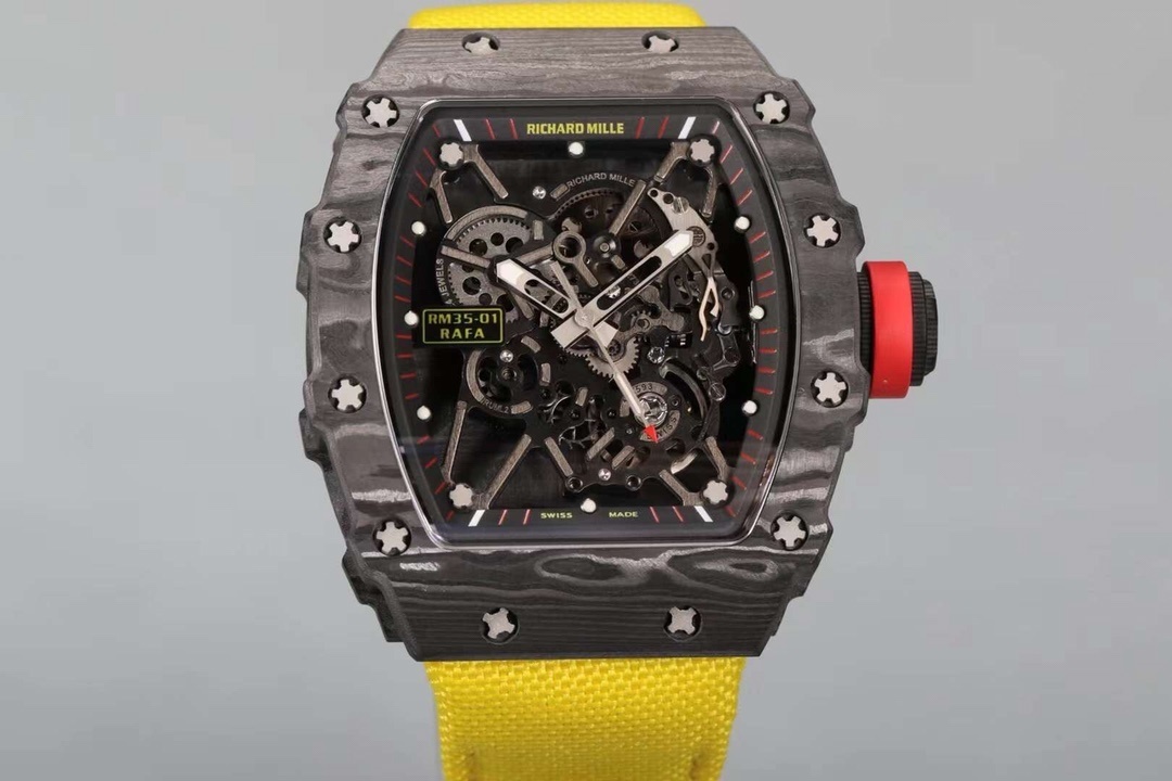 Richard Mille RM 35-02 Watch For Men – Skeleton Dial, Yellow Rubber Strap, Luxury Sport Design