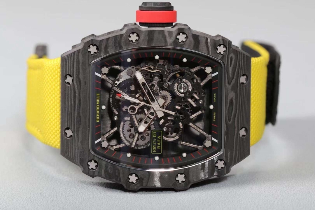 Richard Mille RM 35-02 Watch For Men – Skeleton Dial, Yellow Rubber Strap, Luxury Sport Design