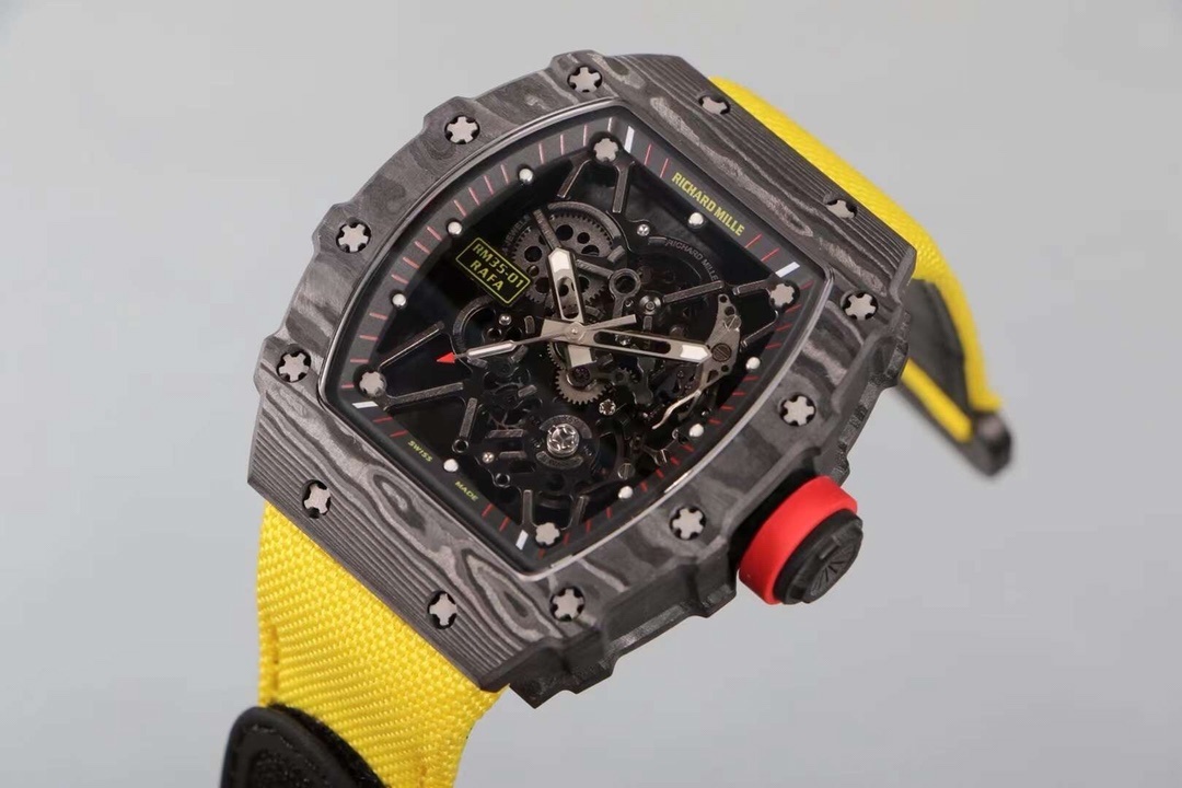 Richard Mille RM 35-02 Watch For Men – Skeleton Dial, Yellow Rubber Strap, Luxury Sport Design