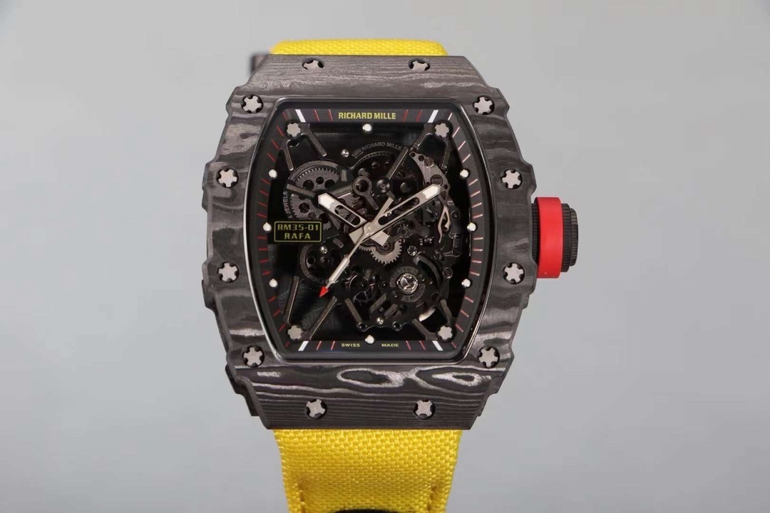 Richard Mille RM 35-02 Watch For Men – Skeleton Dial, Yellow Rubber Strap, Luxury Sport Design