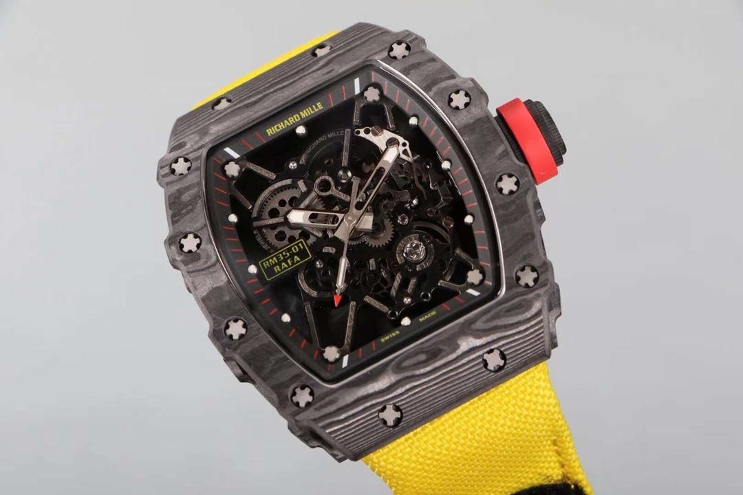 Richard Mille RM 35-02 Watch For Men – Skeleton Dial, Yellow Rubber Strap, Luxury Sport Design