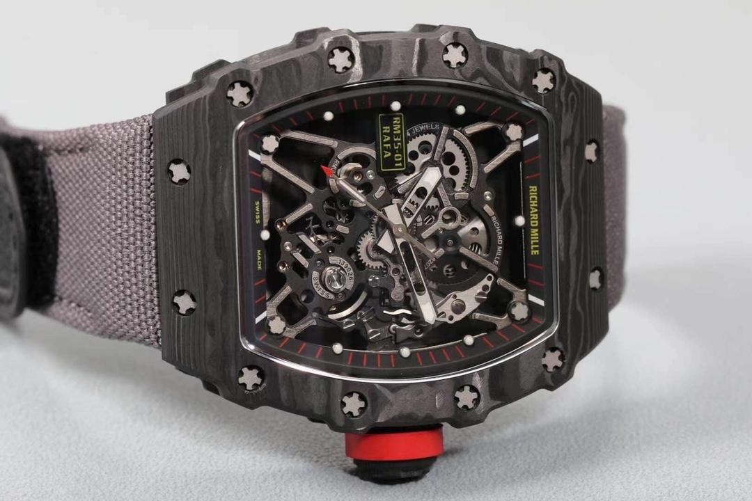 Top-grade watches 02229 Richard Mille RM 35-01 Rafael Nadal Replica Swiss Watch – Skeleton Dial, NTPT Carbon Case, Black Rubber Strap