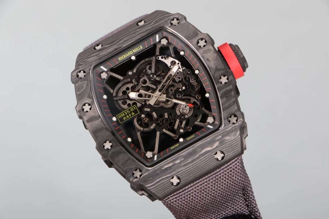 Richard Mille RM 35-01 Rafael Nadal Replica Swiss Watch – Skeleton Dial, NTPT Carbon Case, Black Rubber Strap