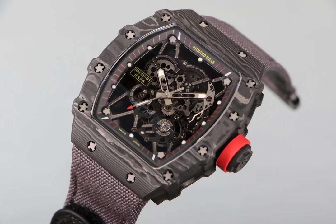 Top-grade watches 02229 Richard Mille RM 35-01 Rafael Nadal Replica Swiss Watch – Skeleton Dial, NTPT Carbon Case, Black Rubber Strap
