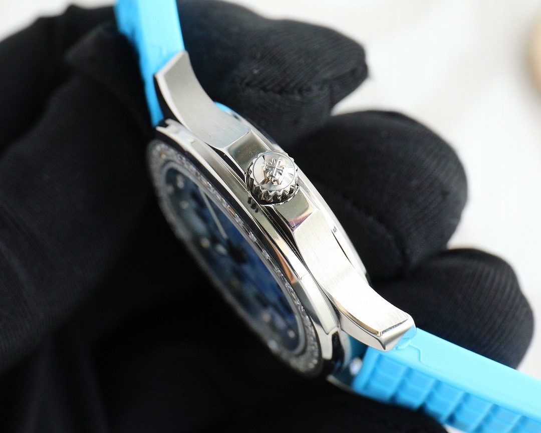 Patek Philippe Aquanaut Luce 35.6mm Watch – Ref: 5067A-017 – Ice Blue Dial & Diamond Bezel in Stainless Steel Case Baby Blue Polymer Rubber Strap