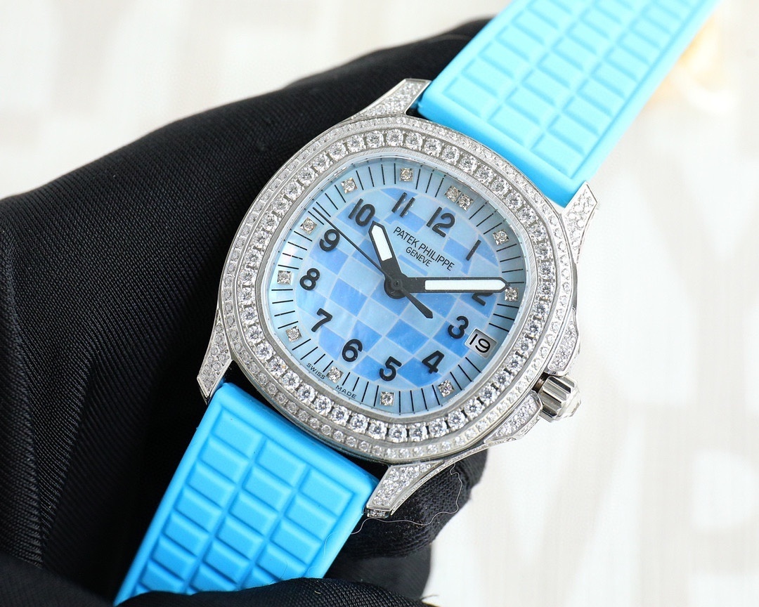Patek Philippe Aquanaut Luce 35.6mm Watch – Ref: 5067A-017 – Ice Blue Dial & Diamond Bezel in Stainless Steel Case Baby Blue Polymer Rubber Strap