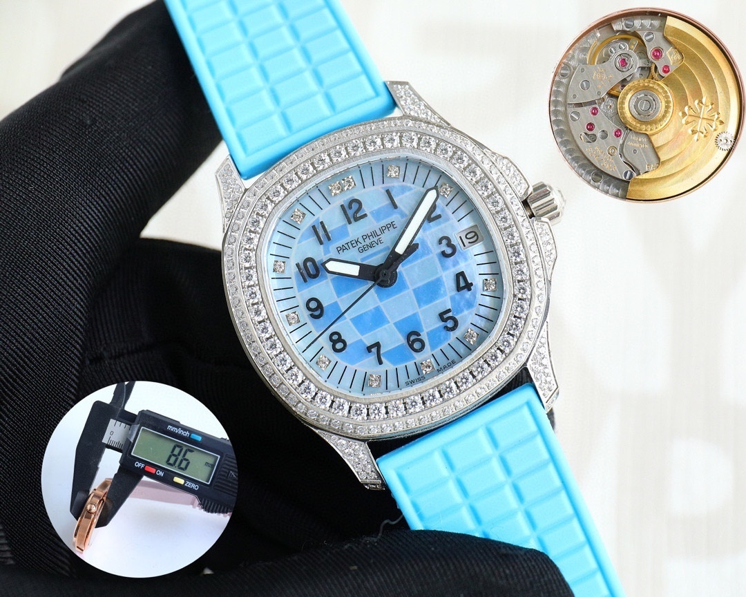 Patek Philippe Aquanaut Luce 35.6mm Watch – Ref: 5067A-017 – Ice Blue Dial & Diamond Bezel in Stainless Steel Case Baby Blue Polymer Rubber Strap