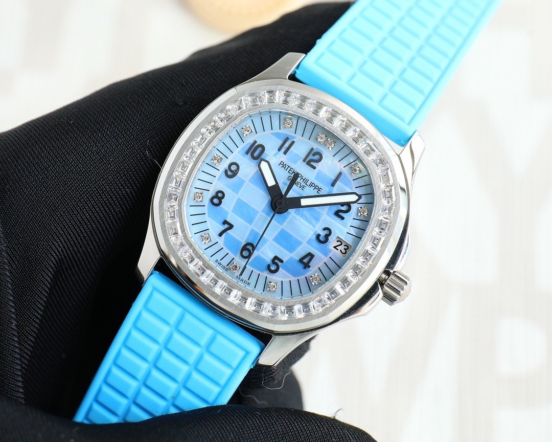 Patek Philippe Aquanaut Luce 35.6mm Watch – Ref: 5067A-017 – Ice Blue Dial & Diamond Bezel in Stainless Steel Case Baby Blue Polymer Rubber Strap