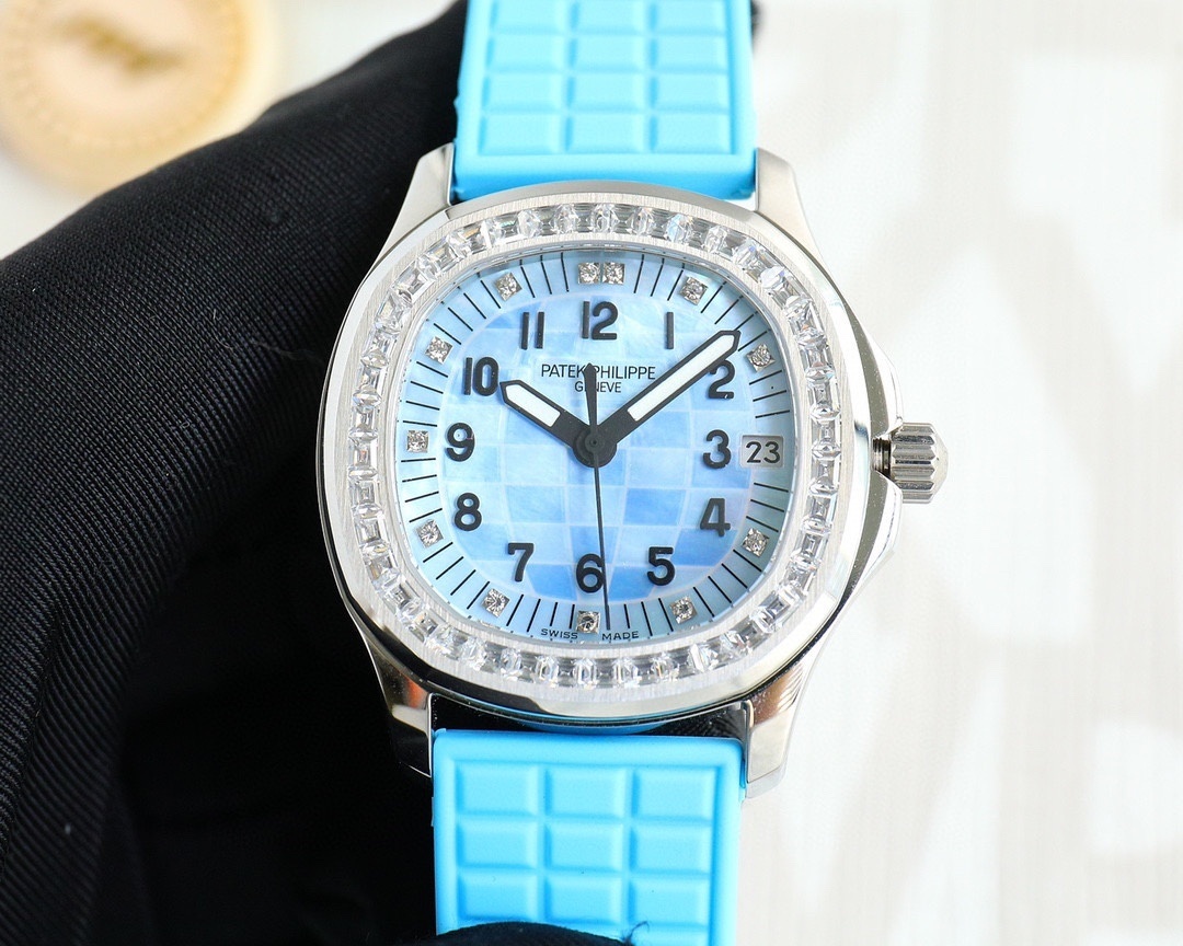 Patek Philippe Aquanaut Luce 35.6mm Watch – Ref: 5067A-017 – Ice Blue Dial & Diamond Bezel in Stainless Steel Case Baby Blue Polymer Rubber Strap