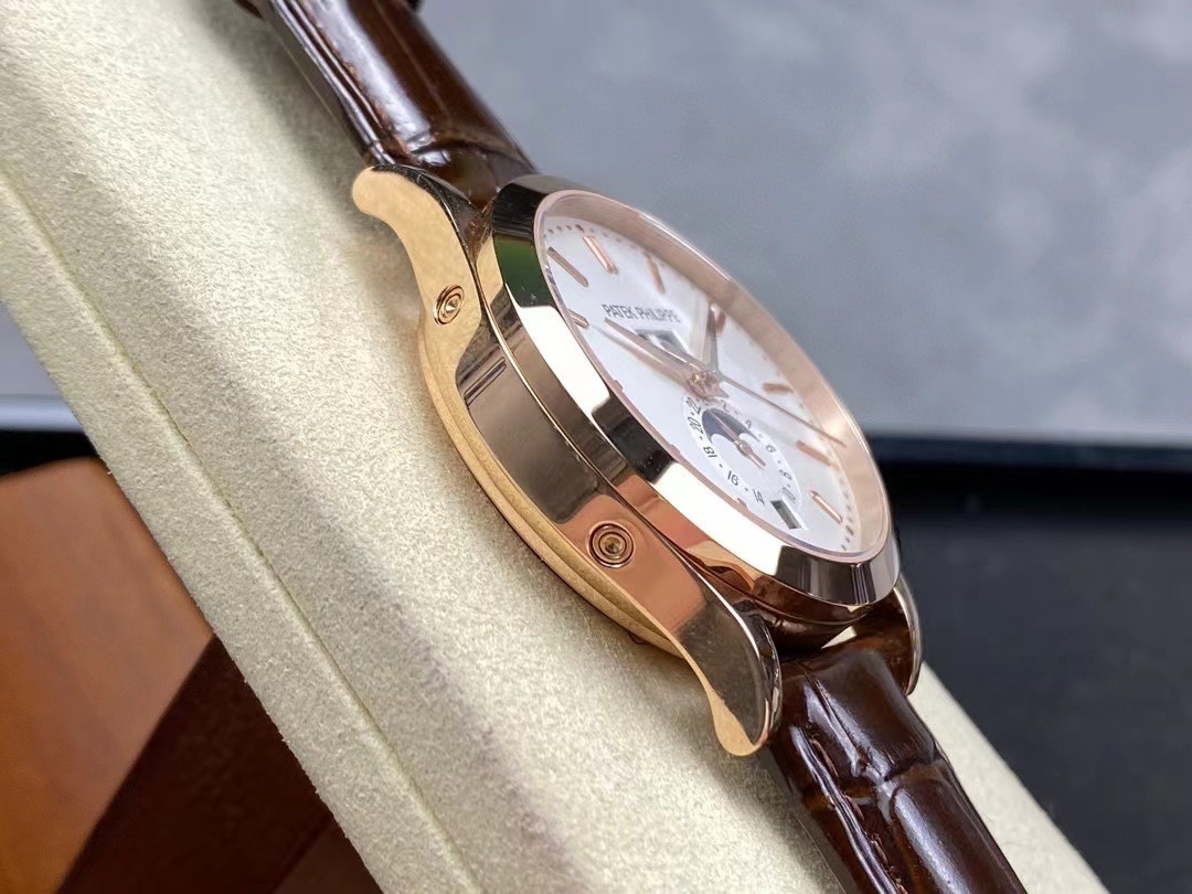Patek Philippe Complications Annual Calendar 38.5mm Watch – Ref: 5396R-012 – Silver Moon-Phase Dial, 18K Rose Gold Brown Leather Strap