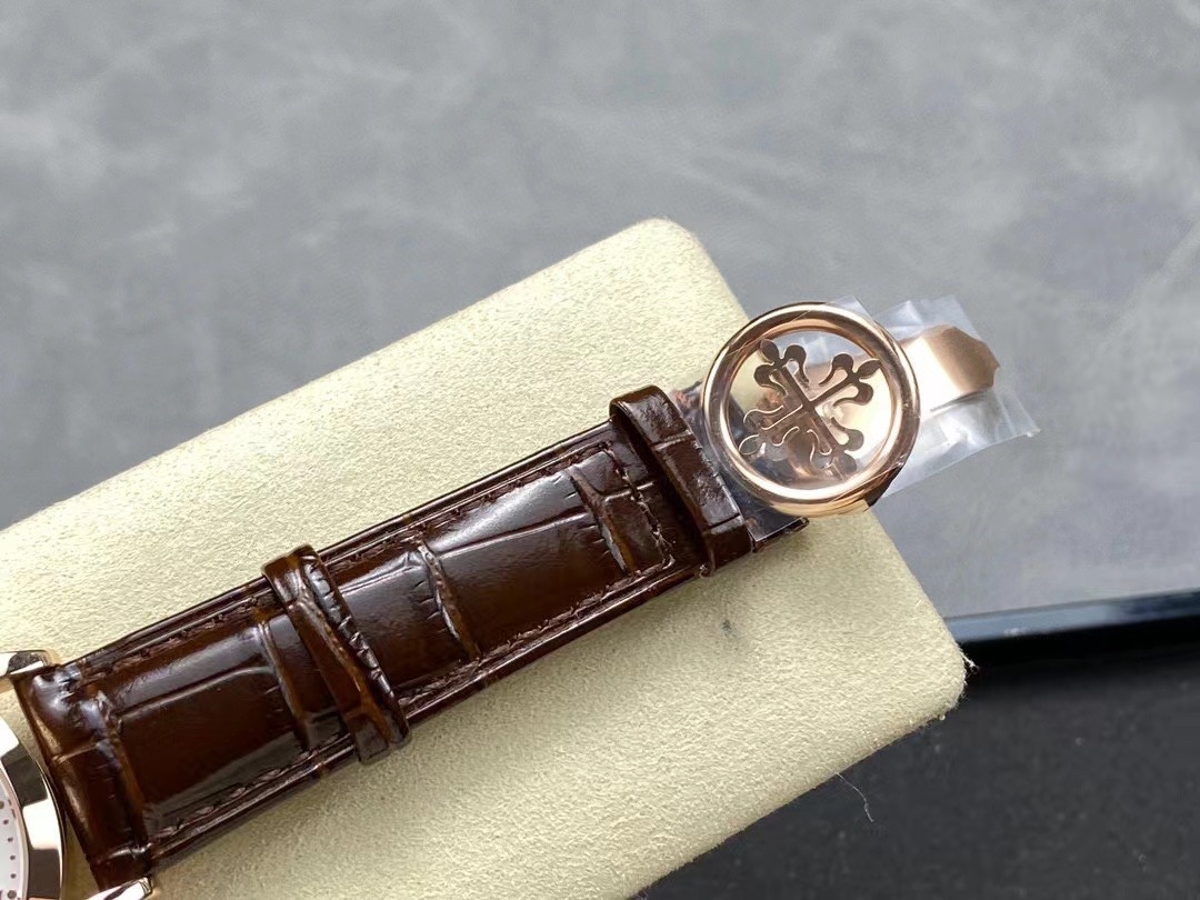 Patek Philippe Complications Annual Calendar 38.5mm Watch – Ref: 5396R-012 – Silver Moon-Phase Dial, 18K Rose Gold Brown Leather Strap