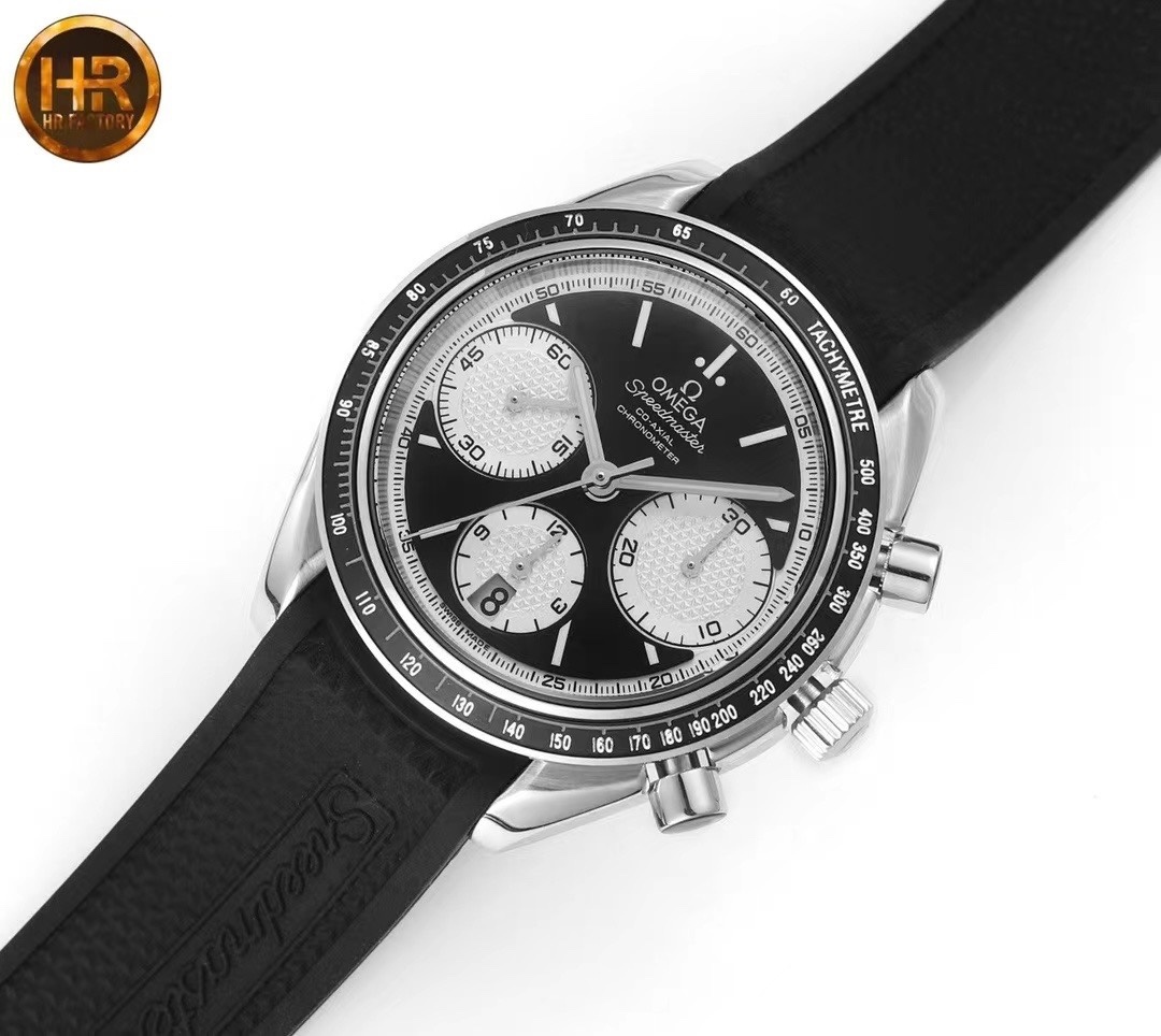 Omega  Speedmaster Racing Chronometer Automatic Black & Silver Chronograph Dial Rubber Strap Men's Watch 326.32.40.50.01.002