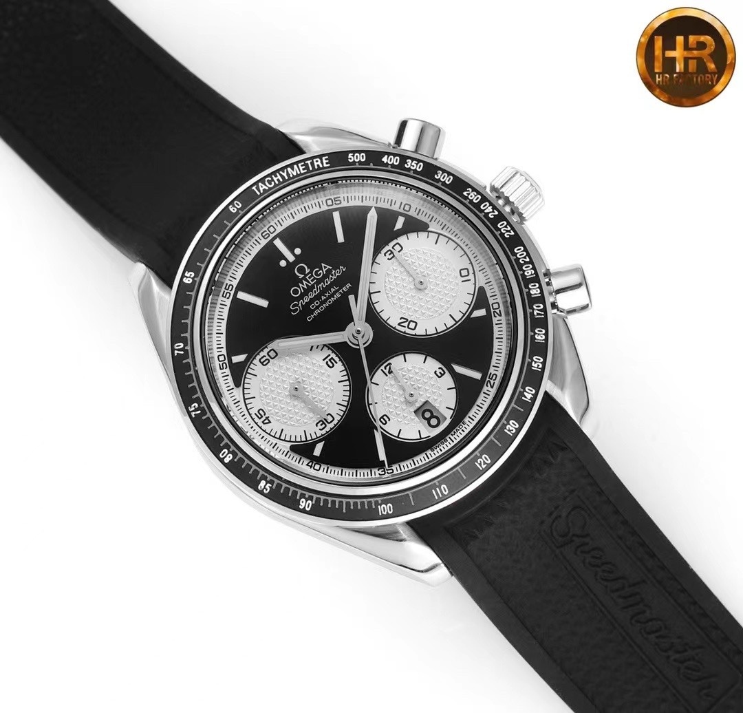 Omega  Speedmaster Racing Chronometer Automatic Black & Silver Chronograph Dial Rubber Strap Men's Watch 326.32.40.50.01.002
