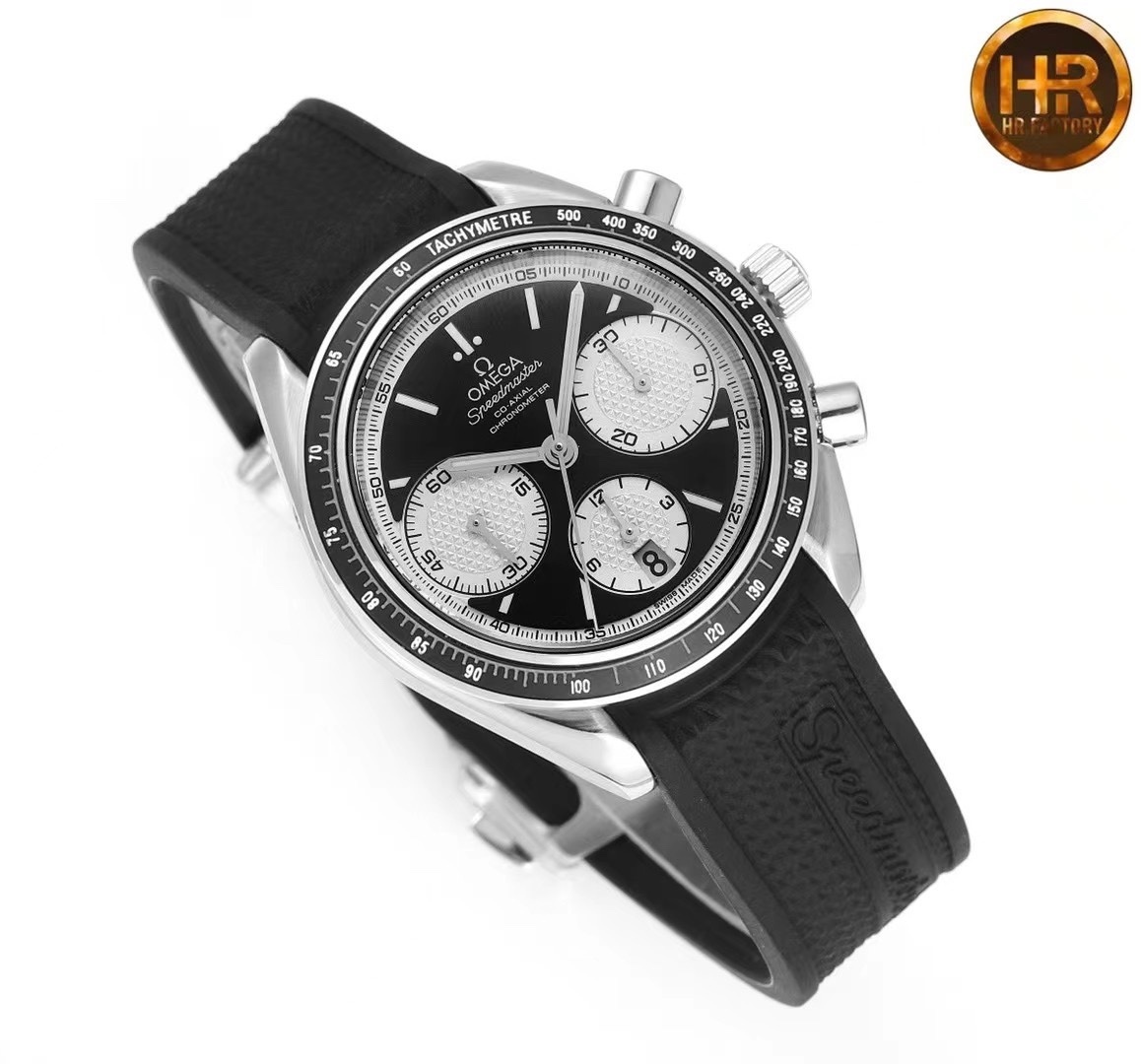 Omega  Speedmaster Racing Chronometer Automatic Black & Silver Chronograph Dial Rubber Strap Men's Watch 326.32.40.50.01.002