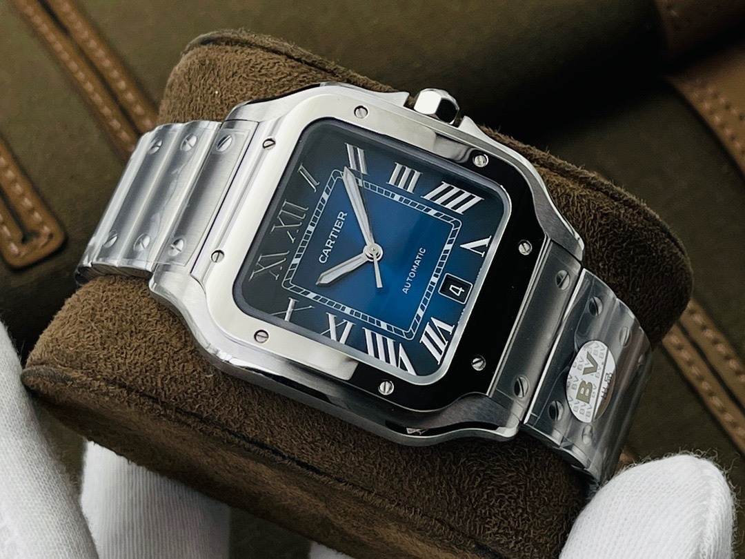 Top-grade watches 02629 Sale Cartier De Santos Cartier Steel & Blue Dial 39.8mm Watch, WSSA0030