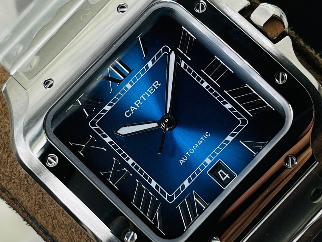 Top-grade watches 02629 Sale Cartier De Santos Cartier Steel & Blue Dial 39.8mm Watch, WSSA0030