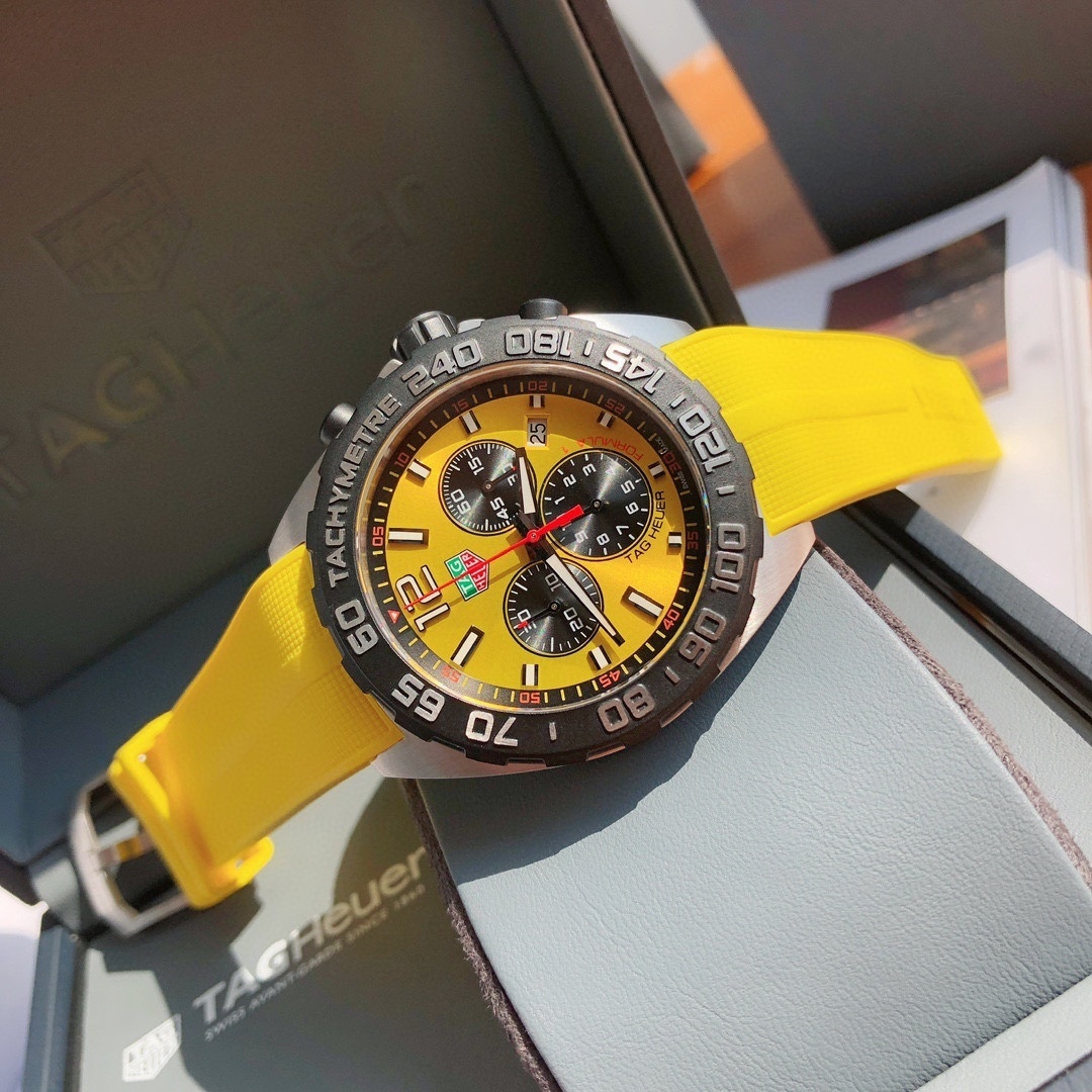 Top-grade watches 02679 TAG HEUER Formula 1 Quartz CHRONO 43MM Yellow Rubber Men's Watch CAZ101AM.FT8054