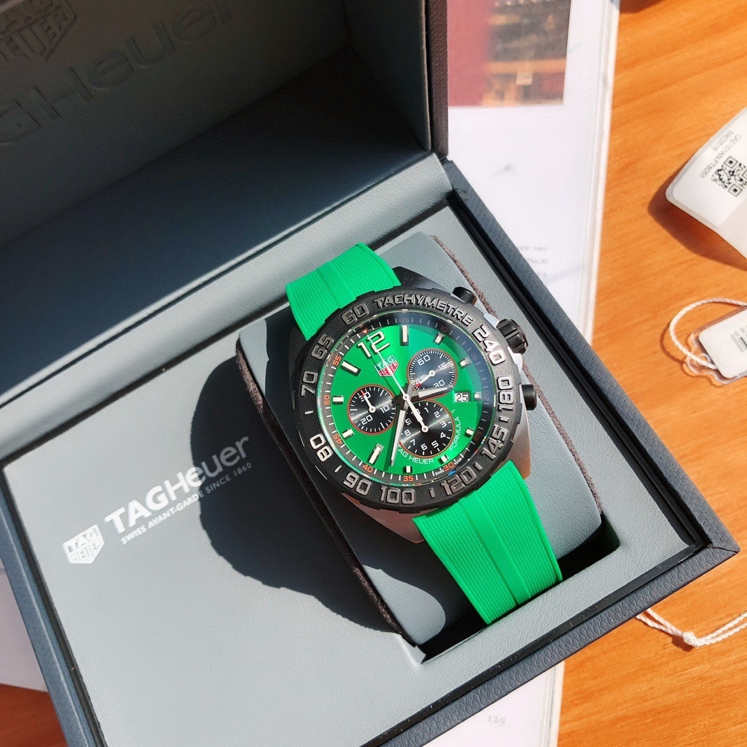 Top-grade watches 02689 Tag Heuer Men's Formula 1 Chronograph Watch Stainless Steel x Rubber QZ Green